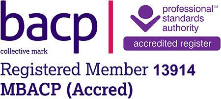 BACP collective mark: Registered Member 13914, MBACP (Accred). Professional Standards Authority accredited register.